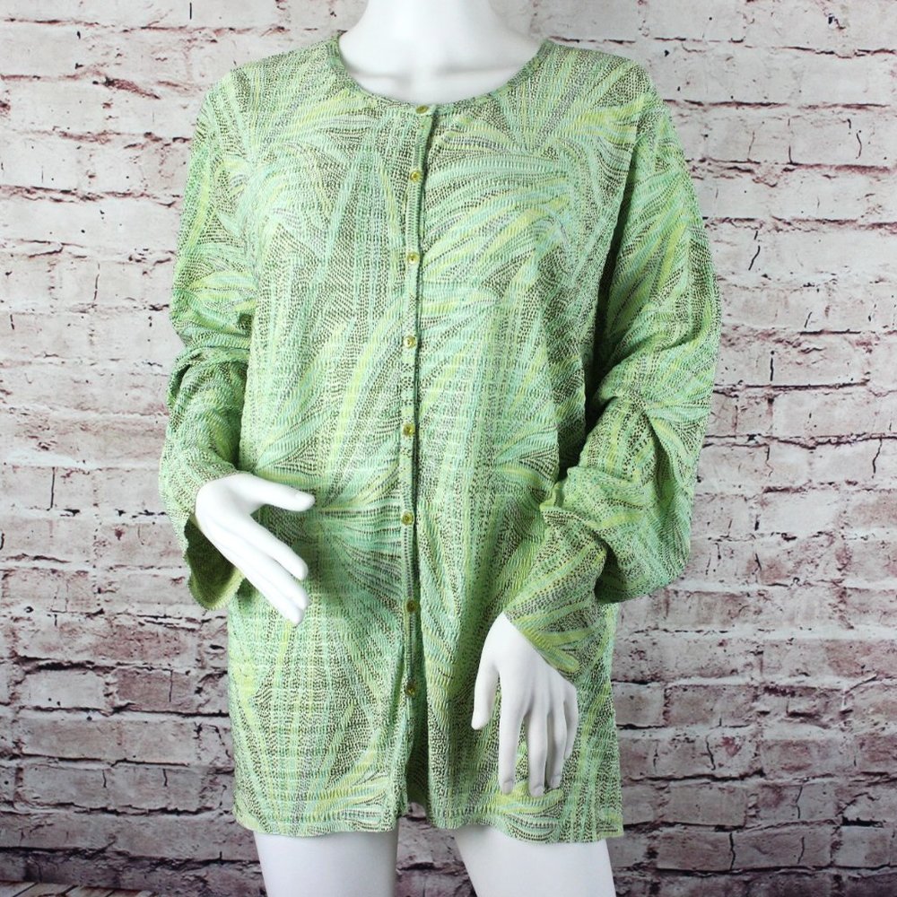 Women's Pleat Pleat Long Sleeve Button Green Siz L